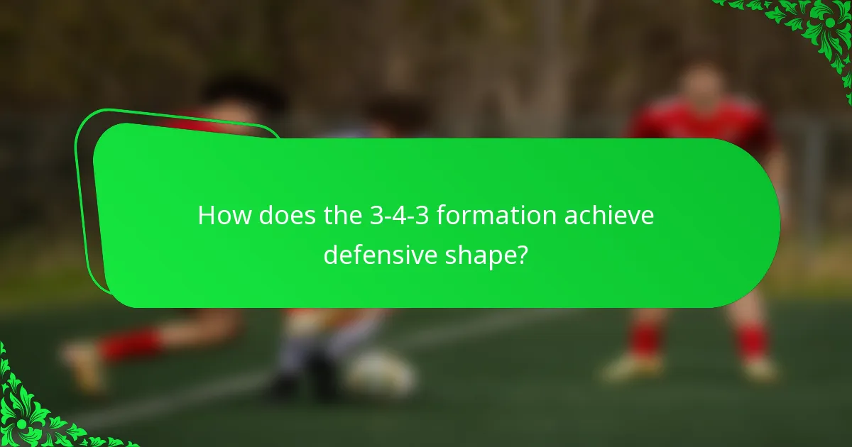 How does the 3-4-3 formation achieve defensive shape?